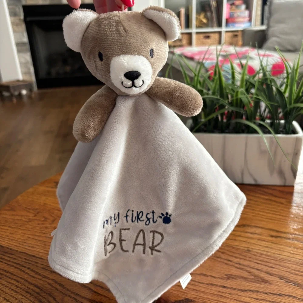 Baby Starters My First Bear Security Blanket Lovey Gray Brown Satin Back A50598